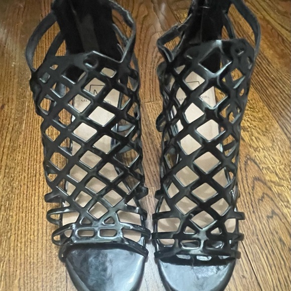 Material Girl Black Caged Heels - Picture 1 of 5